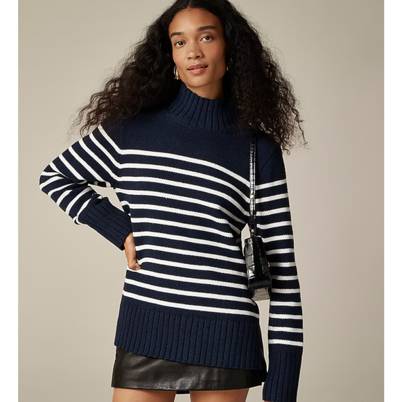 J Crew Cotton Turtleneck Sweater S White Stripe Black NWT CE701 J.Crew Capsule - Picture 3 of 5